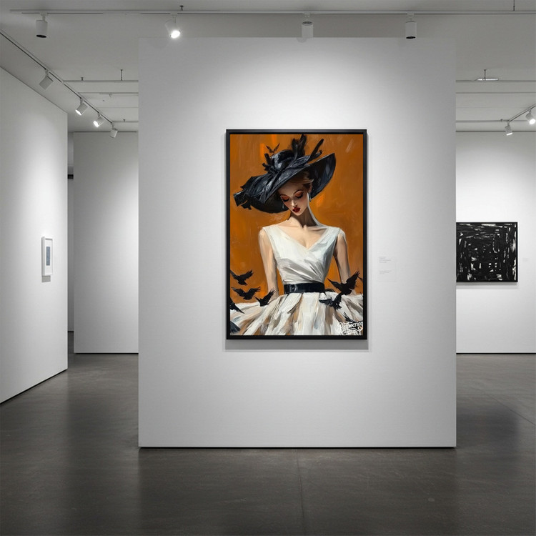 검은 날개 아래 그림 액자 팝아트 인테리어소품 모던아트 대형 모자쓴여성그림 새그림 고급 거실 현관 아트포스터 갤러리 이미지