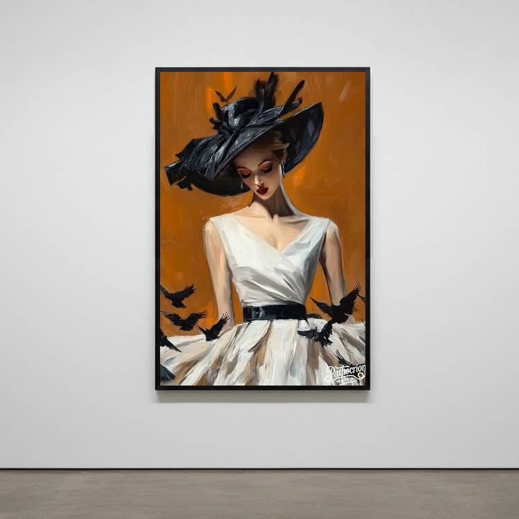 검은 날개 아래 그림 액자 팝아트 인테리어소품 모던아트 대형 모자쓴여성그림 새그림 고급 거실 현관 아트포스터 갤러리 이미지