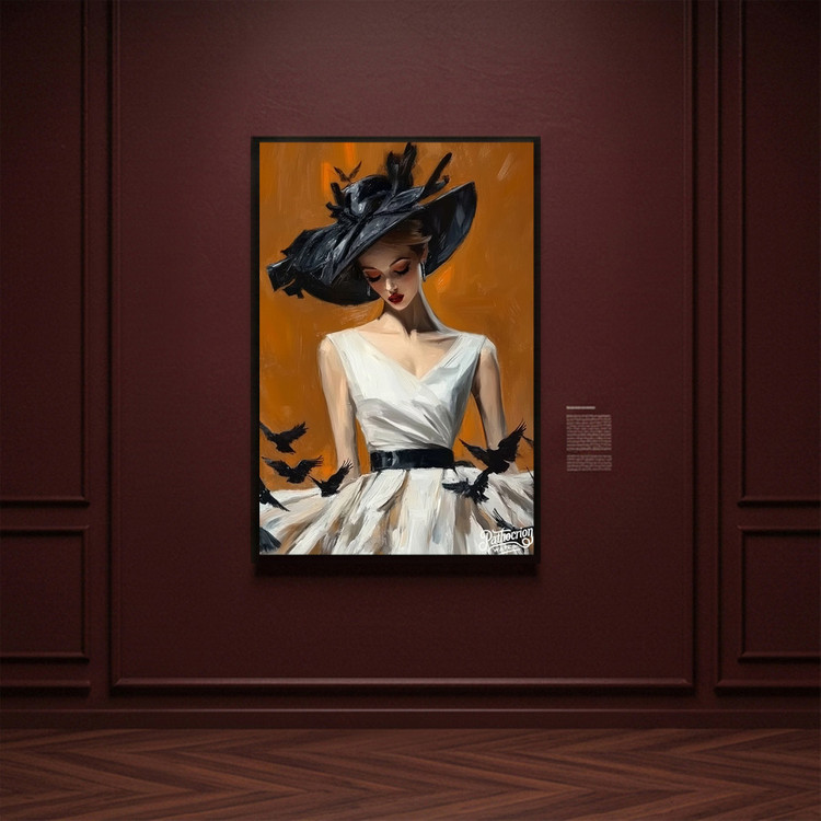 검은 날개 아래 그림 액자 팝아트 인테리어소품 모던아트 대형 모자쓴여성그림 새그림 고급 거실 현관 아트포스터 갤러리 이미지