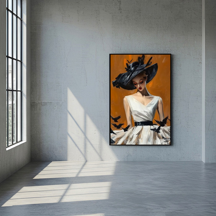 검은 날개 아래 그림 액자 팝아트 인테리어소품 모던아트 대형 모자쓴여성그림 새그림 고급 거실 현관 아트포스터 갤러리 이미지