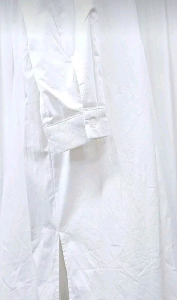 화이트 롱 셔츠 원피스 하이넥 바스락원피스 이미지
