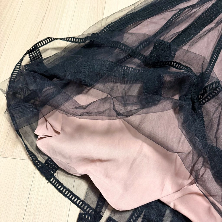 Eric에릭 시스루 밴딩 샤 롱스커트 블랙 캉캉메쉬플레어레이스돌잔치파티룩 이미지