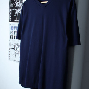 (L-XL) 유니클로 반팔 티셔츠 브이넥 네이비 무지 이미지