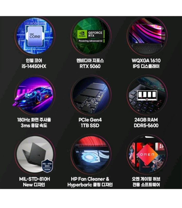 HP 오멘15 게이밍 노트북 RTX 5060 / 24gb / 1TB 미개봉 새제품 팝니다 이미지