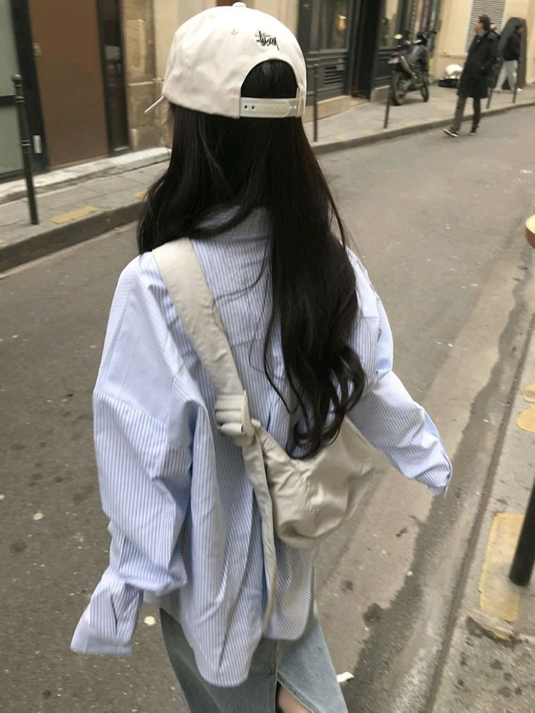 미니포에 디어 옥스포드 셔츠 소라 스트라이프 / 데일리쥬 매니크 가내스라 킨다베이지 릿킴 블랙업 라룸 어텀 베이델리 이미지