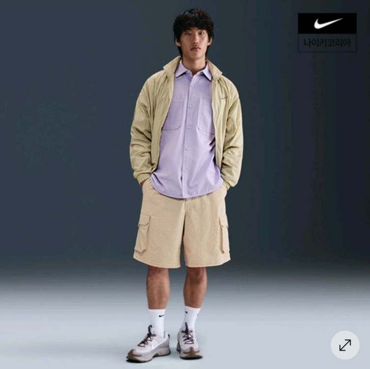 새상품) Nike 나이키 베이지 퍼플 카고 반바지 밴딩팬츠 S 스케이트보드 농구 스포츠웨어 운동복 이미지