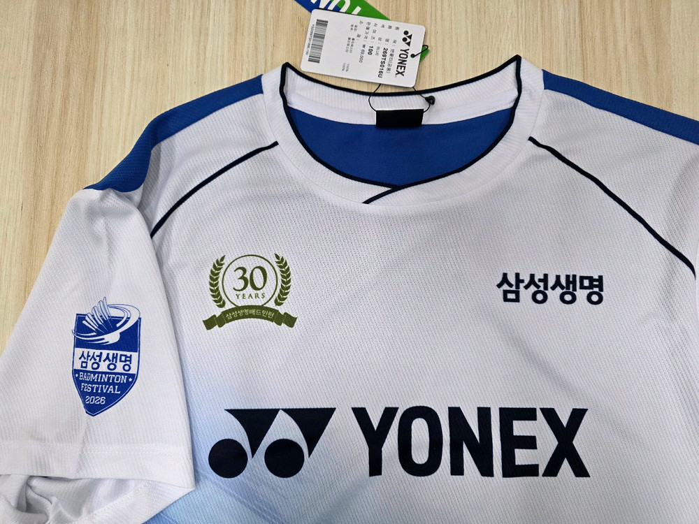 남100 티셔츠 2종 일괄)30주년 기념 한정판 삼성생명배 요넥스+옥스온 드라이핏 반팔티 배드민턴 테니스 경기복 이미지