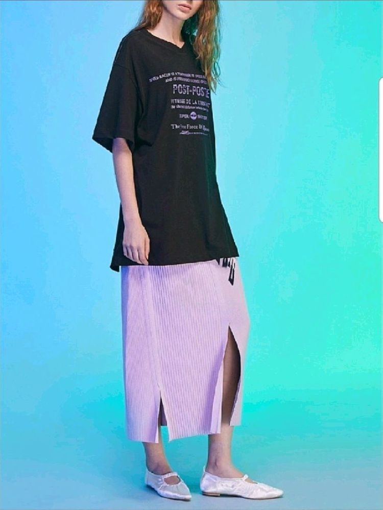 한섬 시스템 사선슬릿 롱티셔츠 반팔 이미지