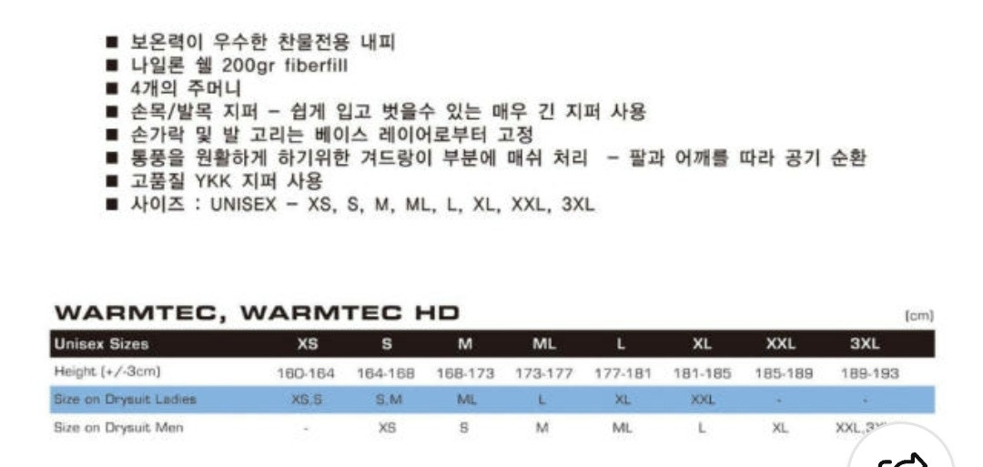워터프루프 드라이슈트 내피 미사용 이미지