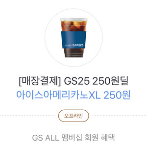 카카오페이 gs25 아이스아메리카노XL 250원 쿠폰 이미지