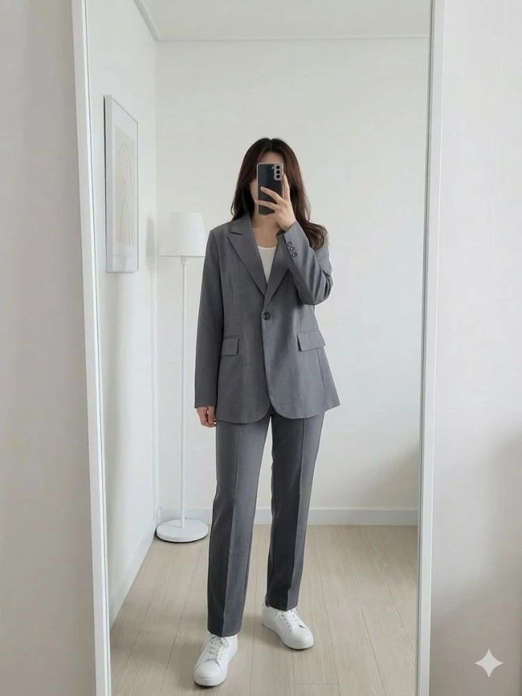 오버핏자켓 빅사이즈 세미정장 원버튼 직장인룩 보세 FREE 이미지