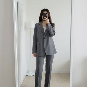 오버핏자켓 빅사이즈 세미정장 원버튼 직장인룩 보세 FREE 이미지