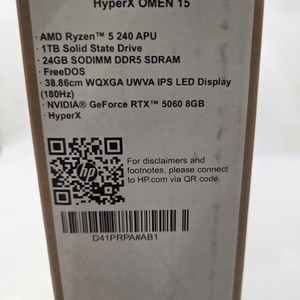 [미개봉]HP 15인치 게이밍노트북 오멘(라이젠5 240/5060/램24GB/1TB/QHD) 이미지