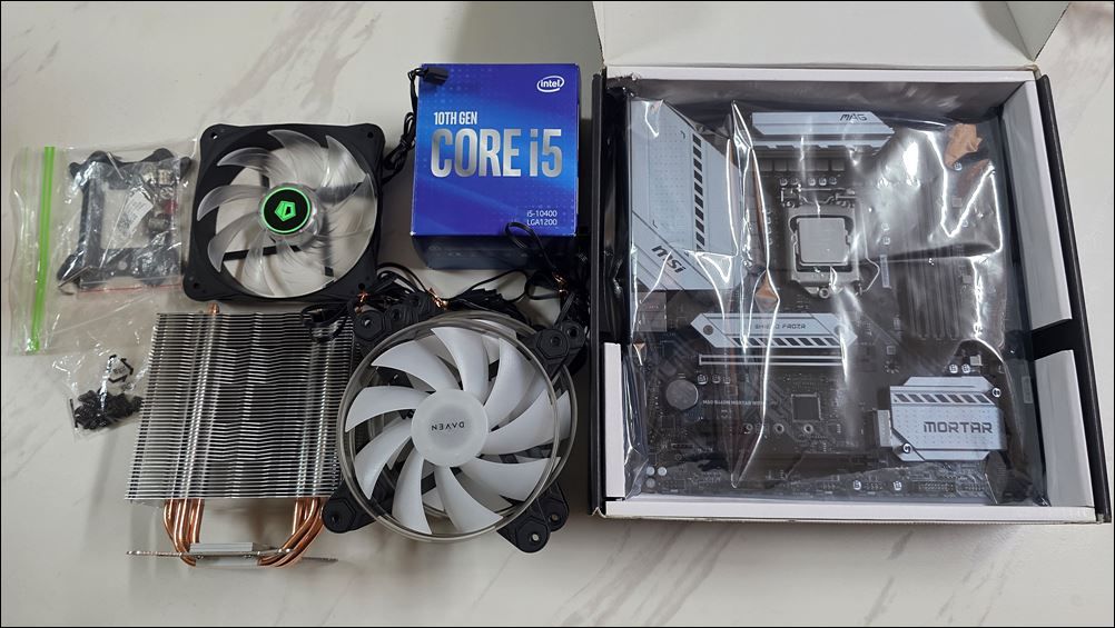 MSI B460M 박격포 WiFi + 인텔 10400 CPU + CPU쿨러 + 120미리 팬 4개 이미지