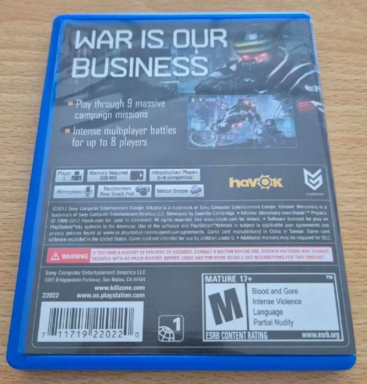 PS VITA 킬존 머서너리 게임 북미판 이미지