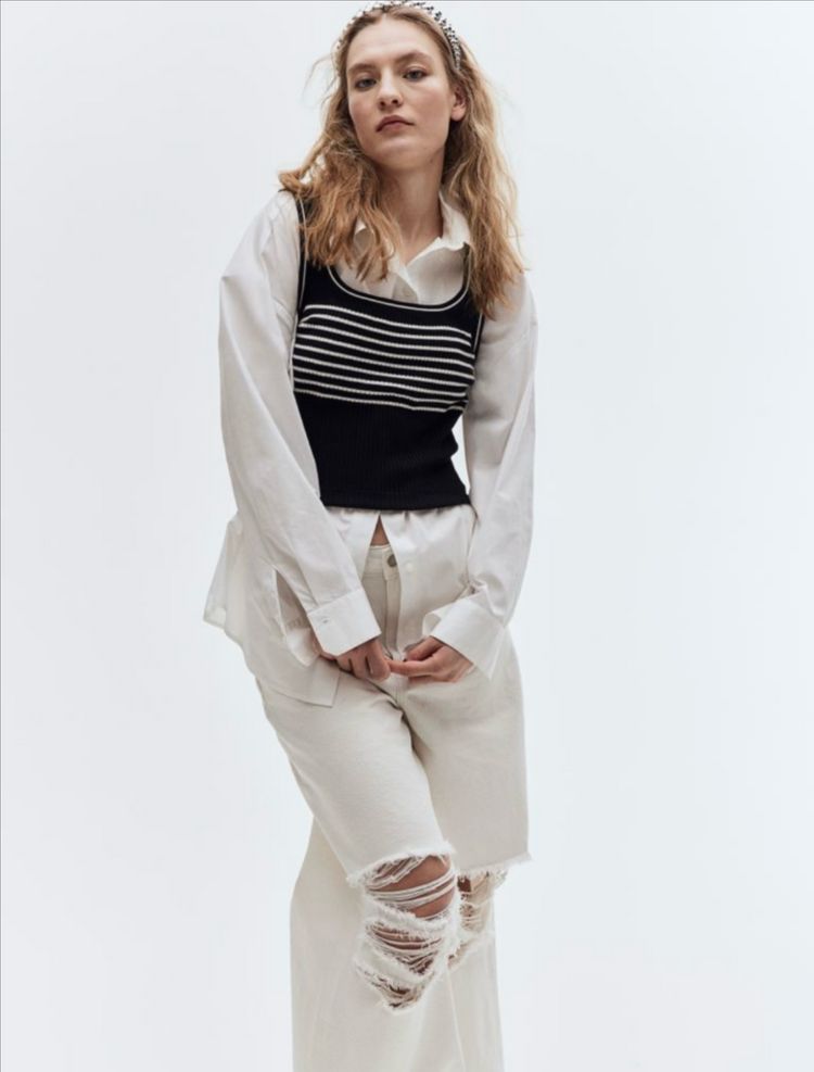 H&M 스트라이프 크롭 베스트 이미지