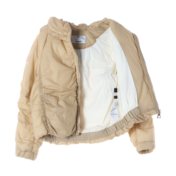 오브제 21FW 구스다운 후드 숏 패딩 나일론 경량패딩 베이지 이미지
