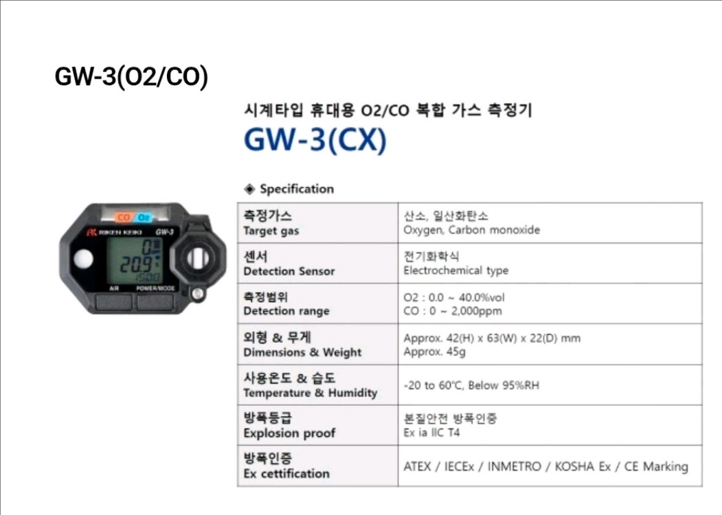 가스검지기(복합 2종_Riken Keiki GW-3) 이미지