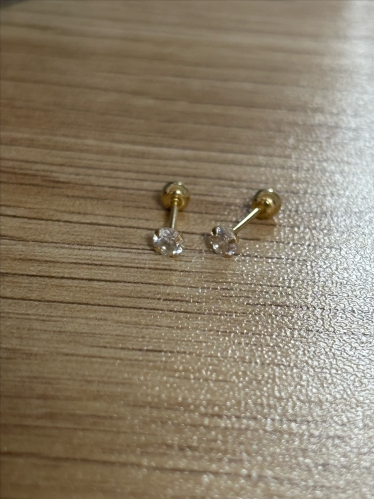 14k 3mm 큐빅 피어싱 옐로골드*2개 이미지