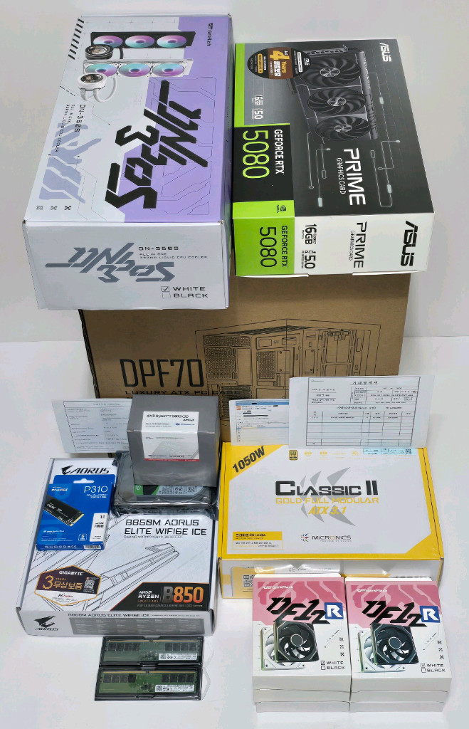 (RTX 5080 새제품 화이트)9800X3D, 32GB, B850M, 수랭쿨러, 1050W, 방송 게이밍컴퓨터본체 이미지