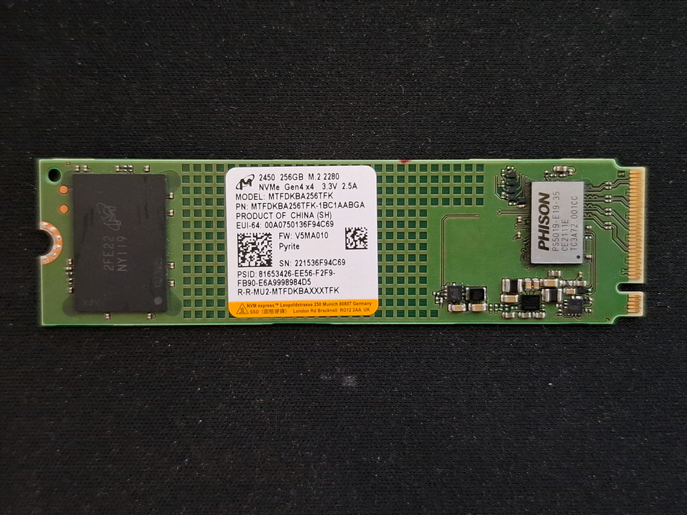 저장장치 MICRON 2450 M.2 NVME SSD 256GB 이미지