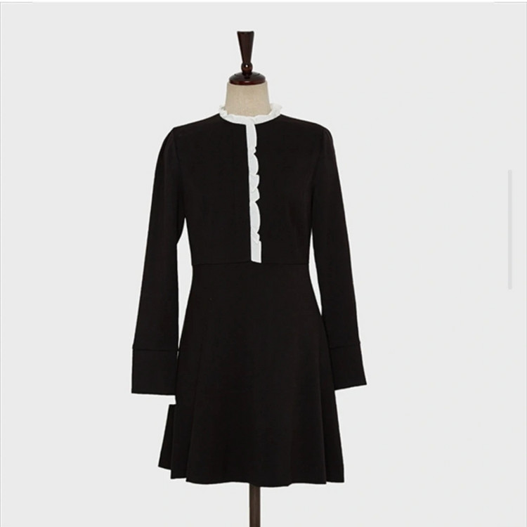 미쏘 mixxo 프릴 진주 커프스 긴팔 원피스 A라인 플레어 블랙 하객룩 새상품 이미지