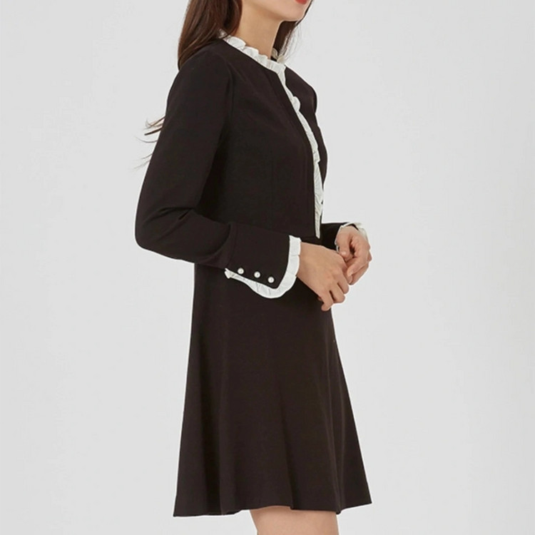 미쏘 mixxo 프릴 진주 커프스 긴팔 원피스 A라인 플레어 블랙 하객룩 새상품 이미지