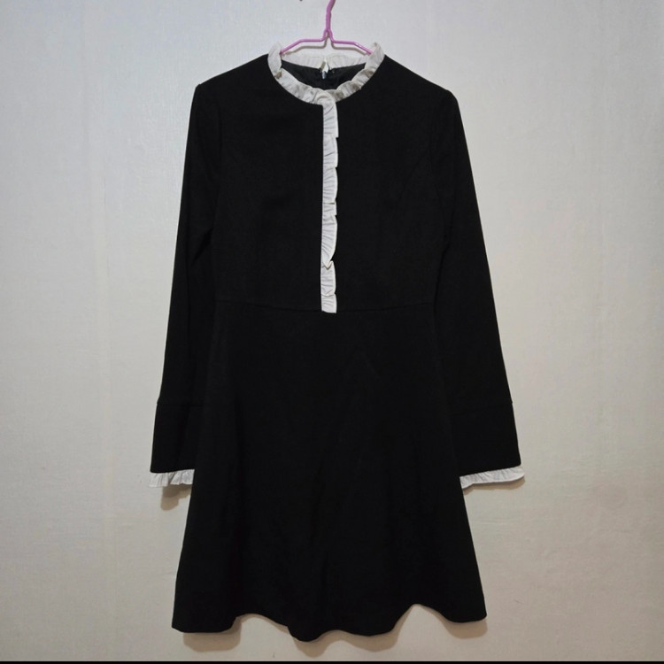 미쏘 mixxo 프릴 진주 커프스 긴팔 원피스 A라인 플레어 블랙 하객룩 새상품 이미지