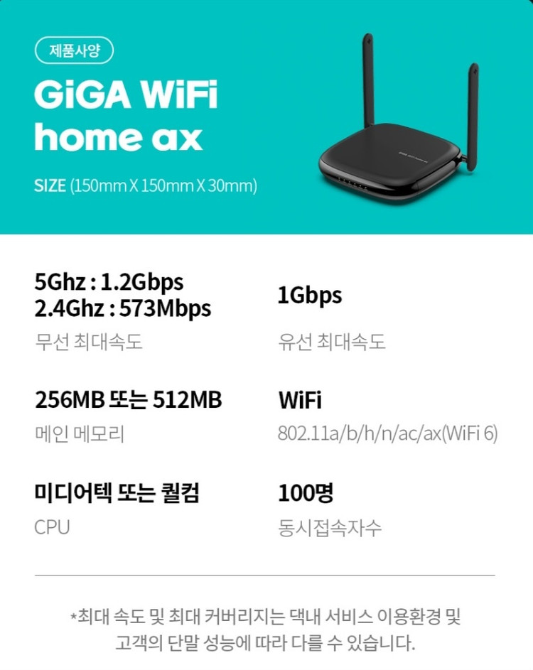KT 기가 와이파이 AX 공유기(Wi-Fi 6 지원) 이미지