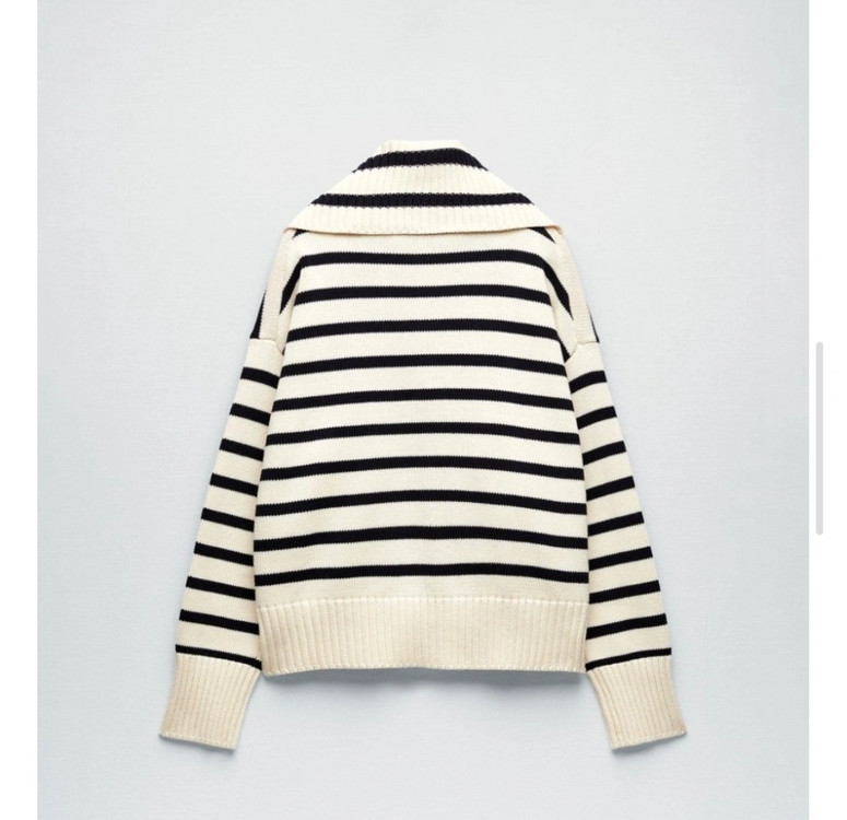 자라 zara 스트라이프 터틀넥 하프 집업 단가라 니트 아이보리 스웨터 반집업 이미지