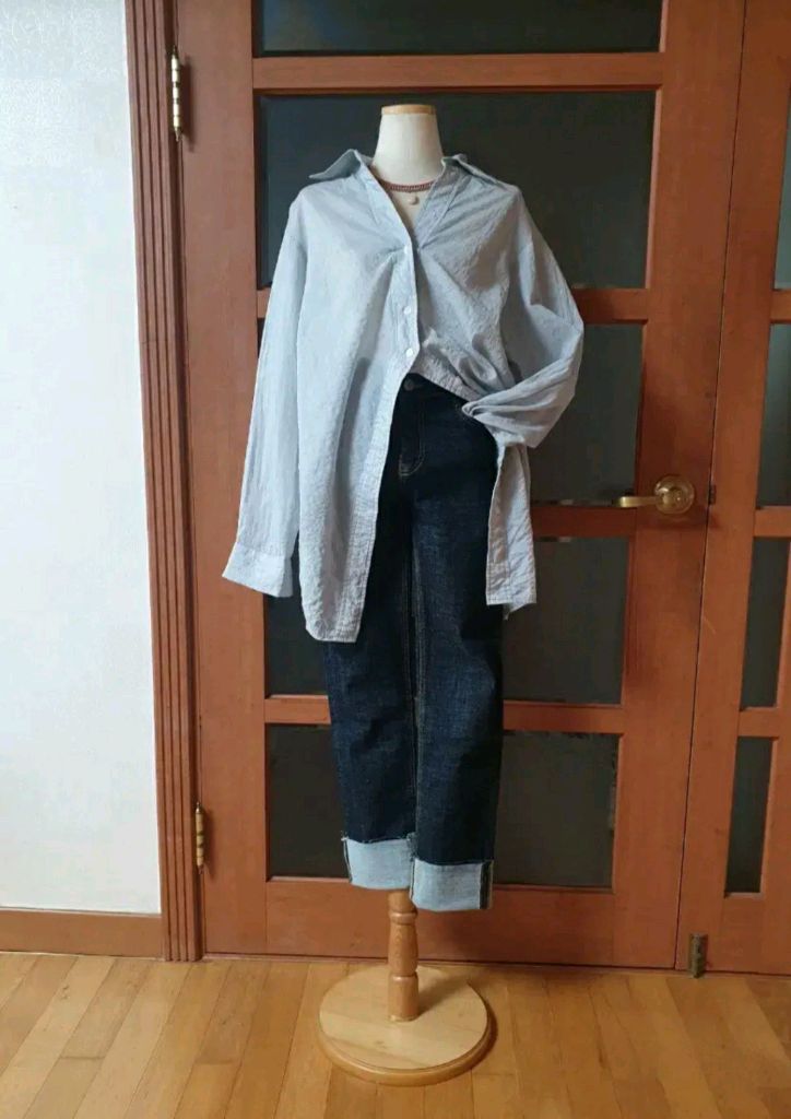 (새제품)오프숄더 겸용 스트라이프 셔츠 이미지