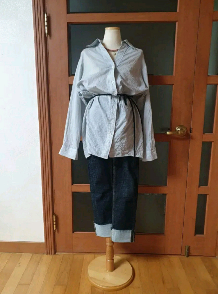 (새제품)오프숄더 겸용 스트라이프 셔츠 이미지