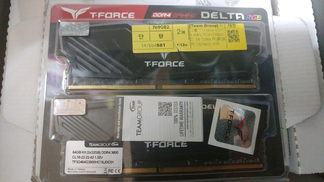 DDR4 32g 64g)팀그룹 T-Force DDR4 64GB(32gx2) 3600MHz (RGB블랙)(단순개봉) 이미지