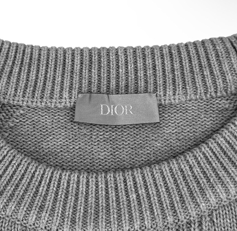 [S] Dior 디올 남성 오블리크 자카드 인서트 사이드라인 니트 그레이 이미지