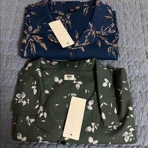 [4XL/2개일괄] 유니클로 화와이안셔츠 블루 그레이 오픈칼라셔츠 이미지
