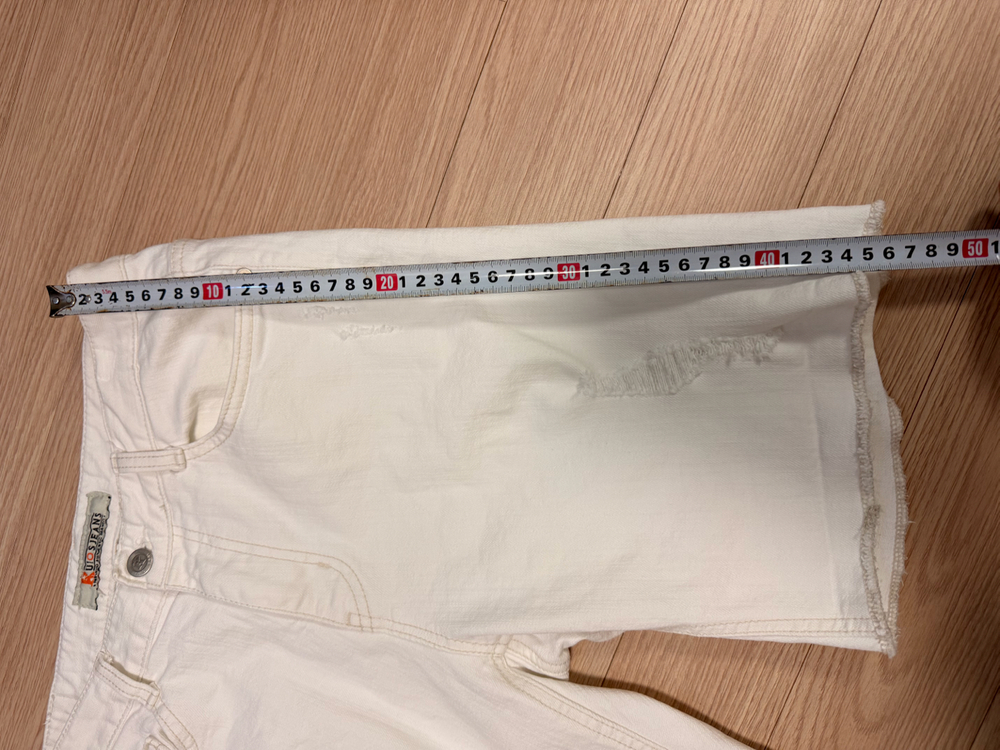 퀴오스진 브랜드 여성용 화이트 데미지 데님 청반바지 27 사이즈 이미지