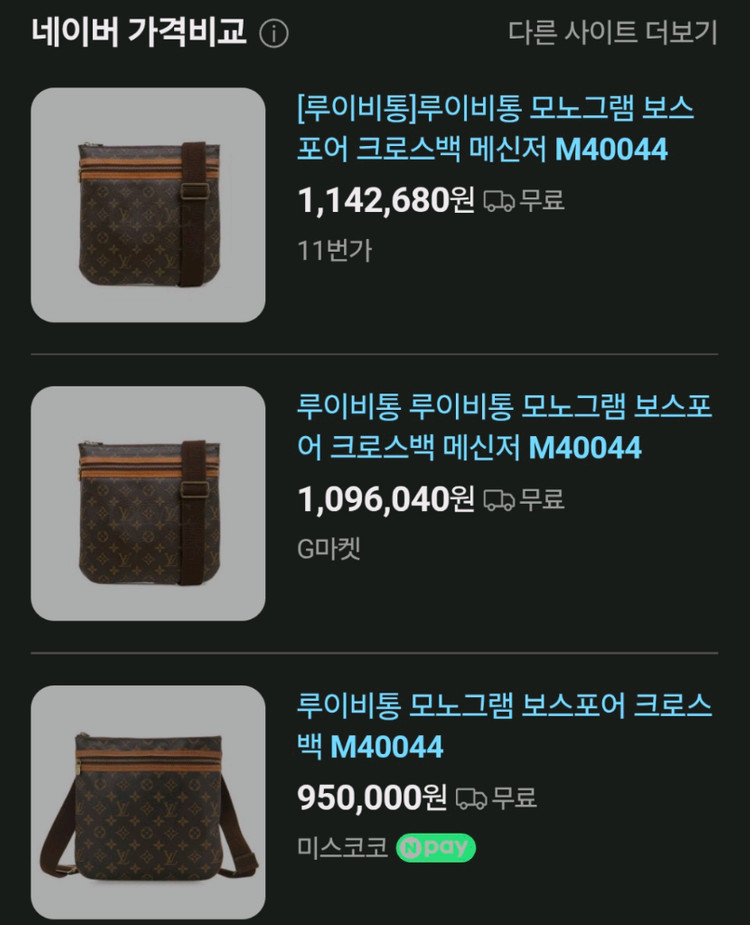 루이비통 정품 보스포어 모노그램 크로스백 이미지