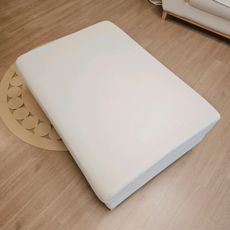 따뜻한 아이보리 아쿠아텍스 원목 소파 스툴 이미지