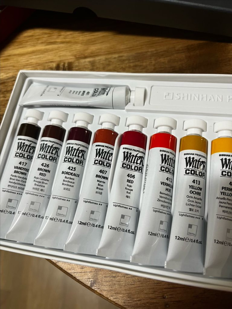 신한 수채화물감 세트 전문가용 12ml 20색(붓, 팔레트, 물통 같이 드려요) 이미지