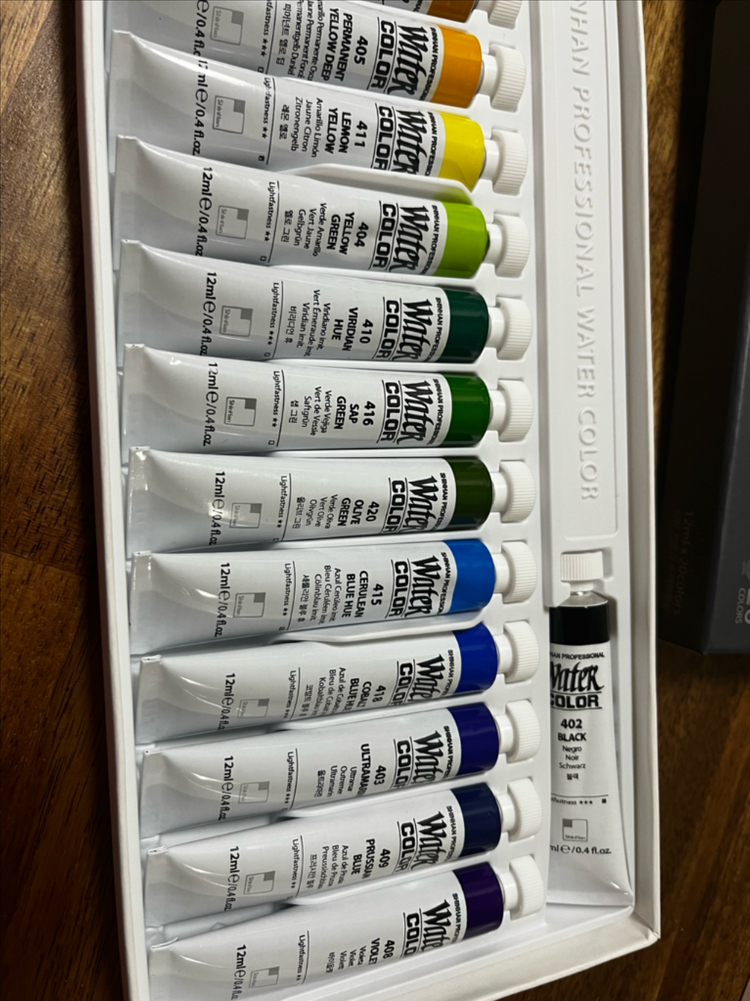 신한 수채화물감 세트 전문가용 12ml 20색(붓, 팔레트, 물통 같이 드려요) 이미지
