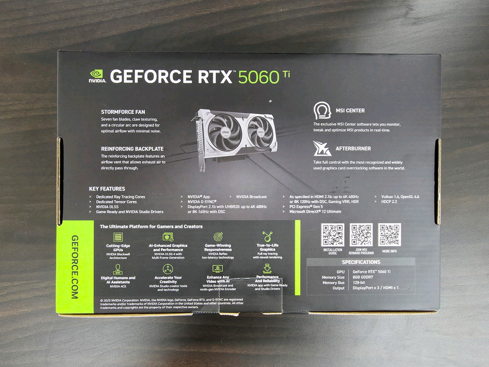 [풀박스/S급] MSI 지포스 RTX 5060 Ti 벤투스 2X OC 8GB 이미지