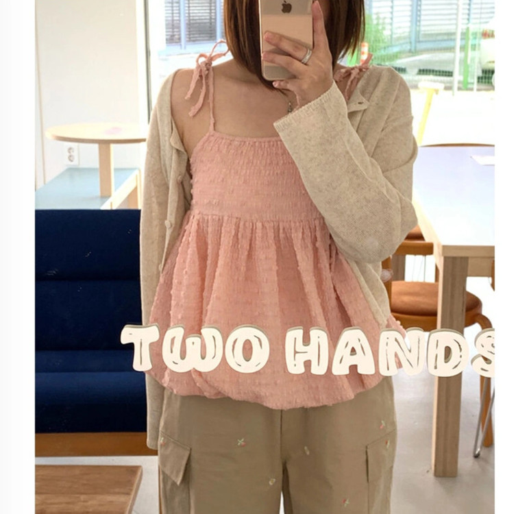 아이링마켓 제작 볼륨 나시 블라우스 핑크 이미지
