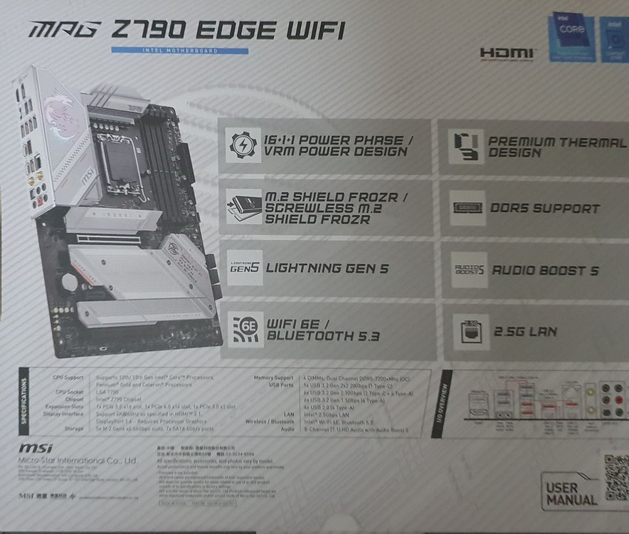 메인보드 MSI MPG Z790 Edge WiFi DDR5 화이트 (내용 필독) 이미지