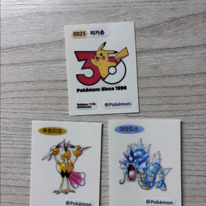 포켓몬 띠부씰 30주년 피카츄 갸라도스 두트리오 이미지