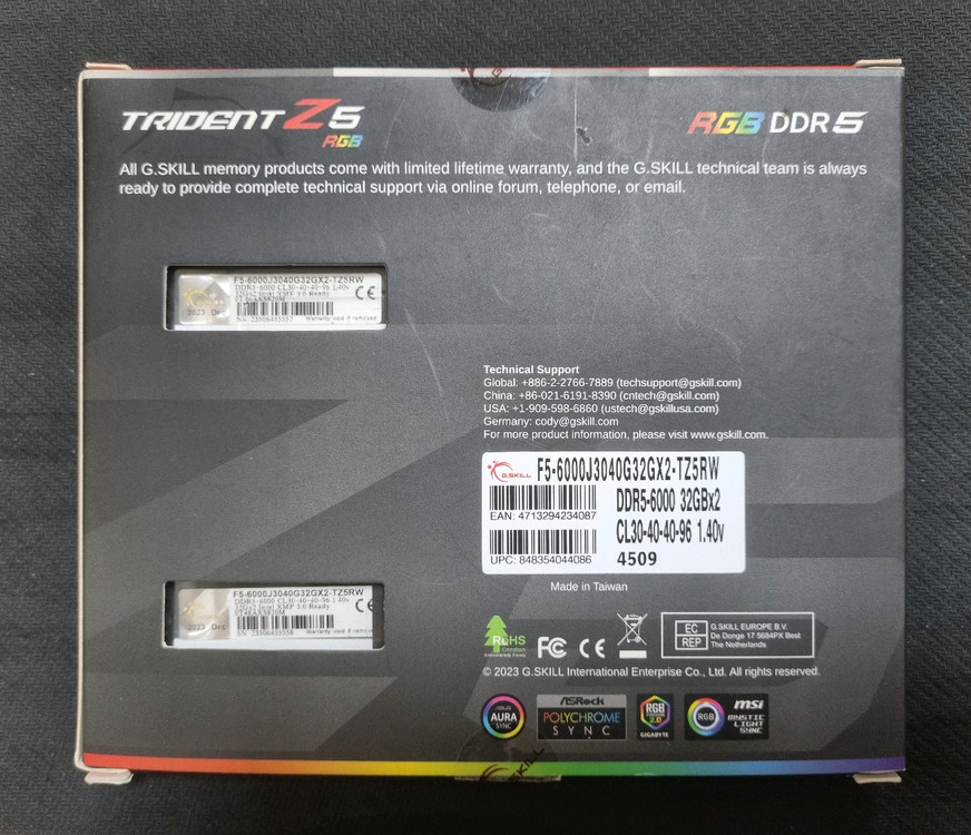 지스킬 트라이던트 DDR5 64GB 32GB 2장 6000MHz CL30 화이트 서린 정품 램 이미지
