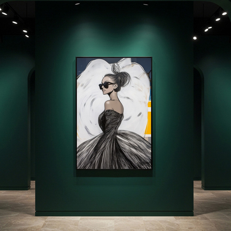 우아한 반항 그림 액자 팝아트 인테리어소품 드레스 입은 선글라스 여성 인물그림 모던 대형 거실 홈데코 오피스인테리어 이미지
