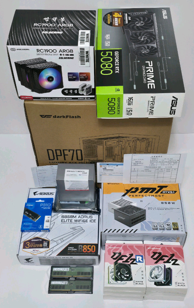 (새제품 반본체 수랭 화이트)9800X3D, B850M WIFI, 16GB, 수랭쿨러, 방송게이밍컴퓨터본체 이미지