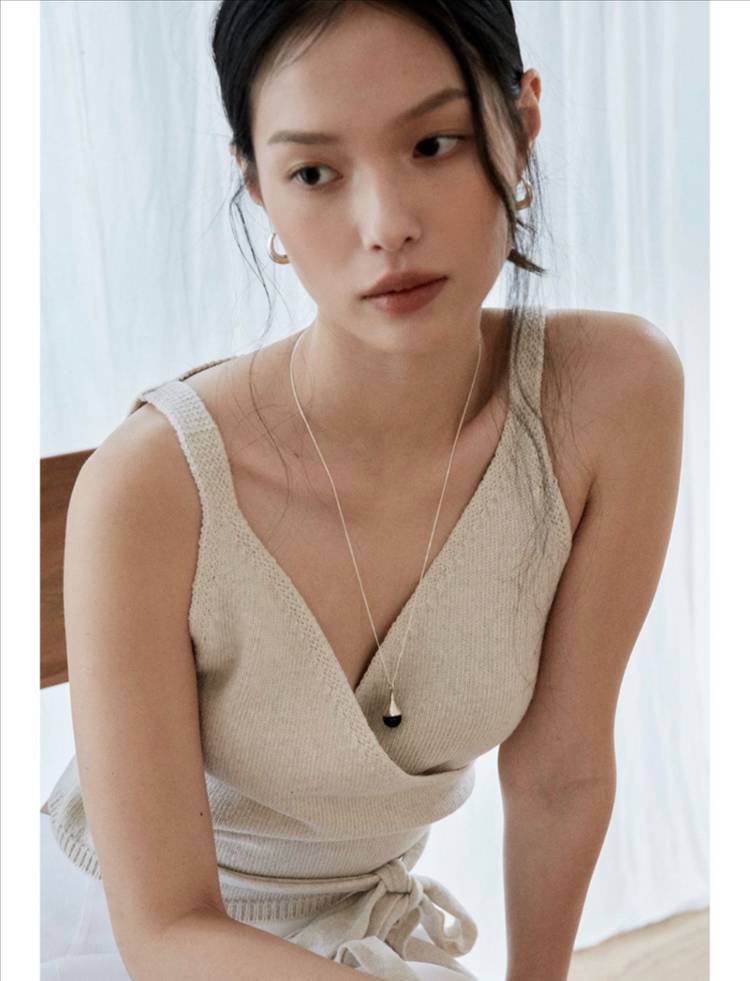 실버925:)에뜨리브 오닉스 벨 드롭 롱 목걸이 이미지