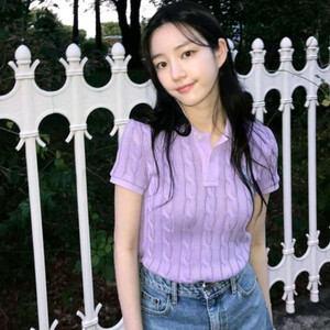 [이유비]폴로 랄프로렌 여성 케이블 카라 반팔 니트 이미지