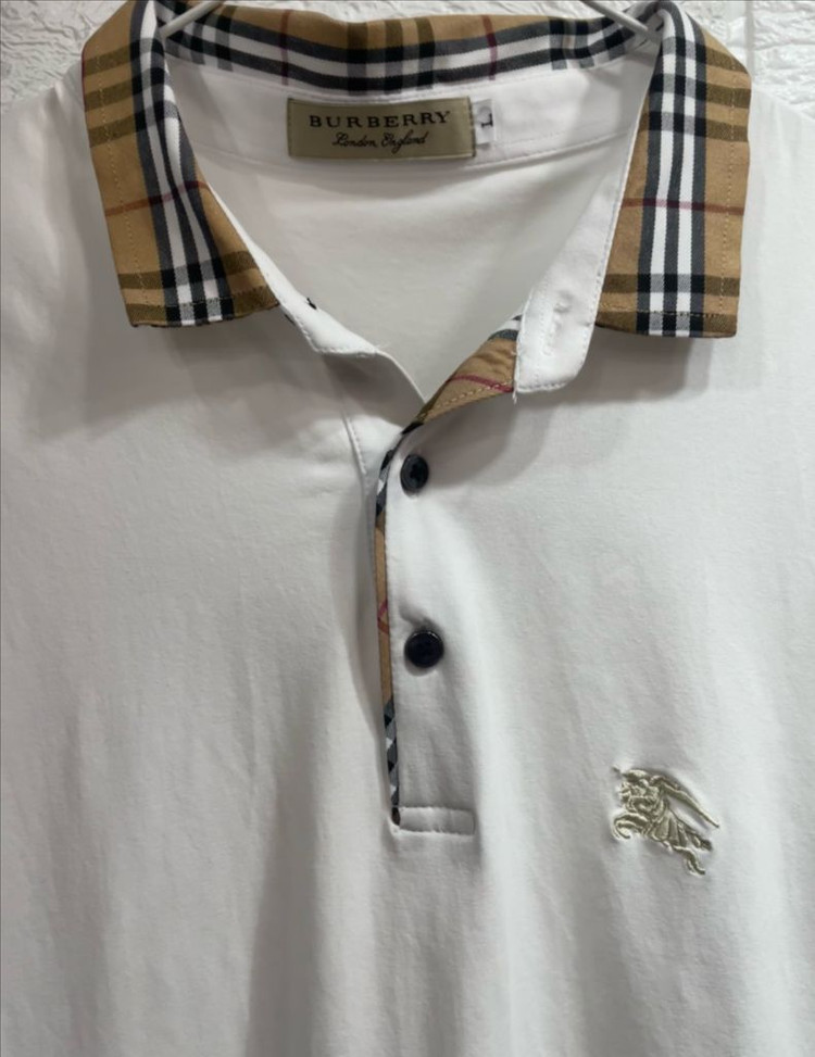 Burberry 버버리 체크카라 화이트 반팔 카라티 버버리 폴로티 이미지